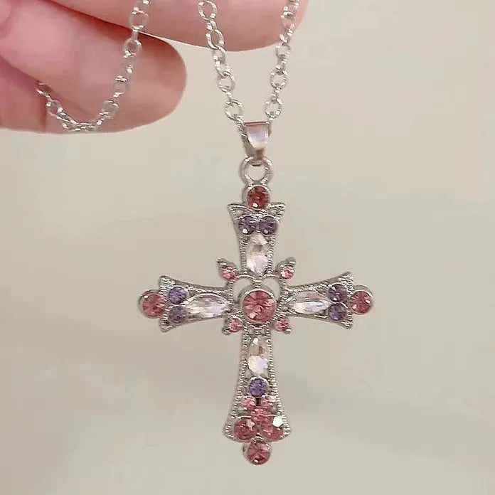 Punk Double Layer Cross Necklace for Women Men Halloween Charm Jewelry