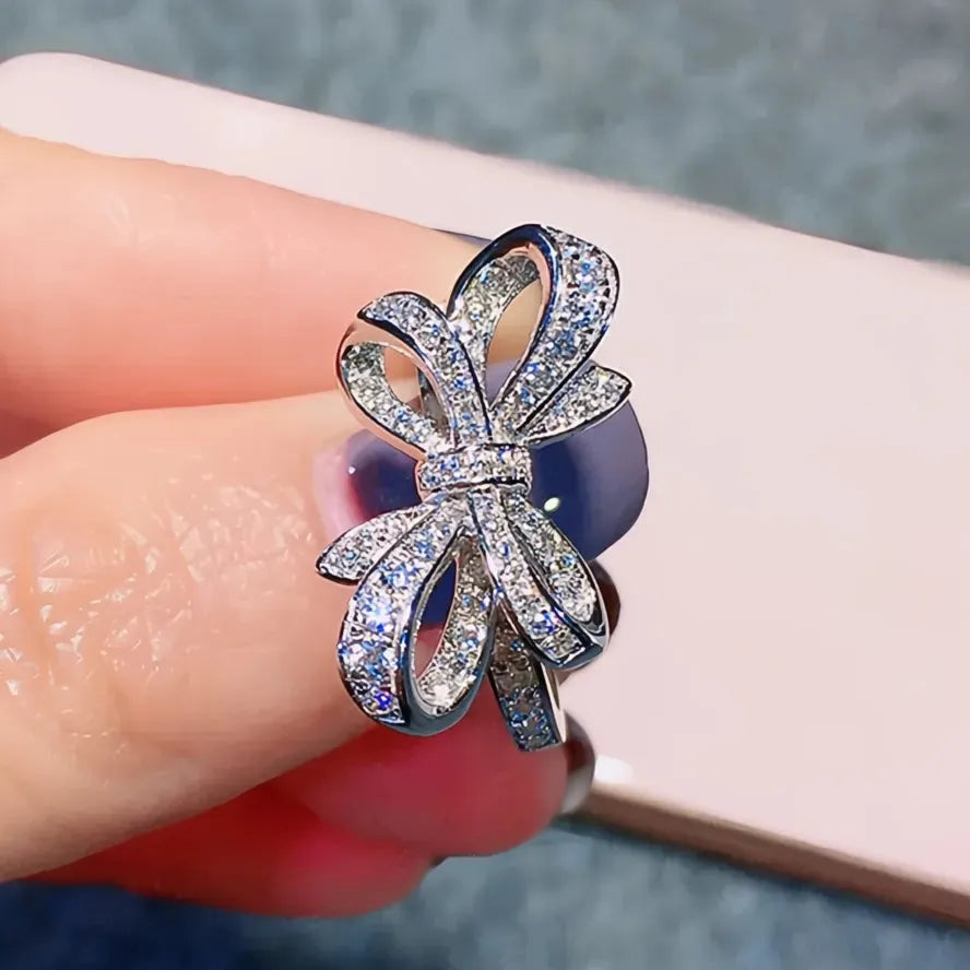 Romantic Bow Shape Cubic Zirconia Wedding Band Ring for Women Anniversary Gift Luxury Jewelry