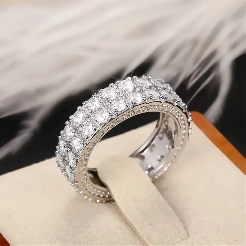 Luxury Gold & Silver Color Promise Rings Full Paved CZ Stone Brass Wedding Jewelry for Women