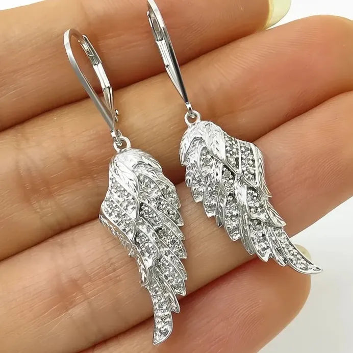 Geometric Wing Design Cubic Zirconia Drop Earrings for Women