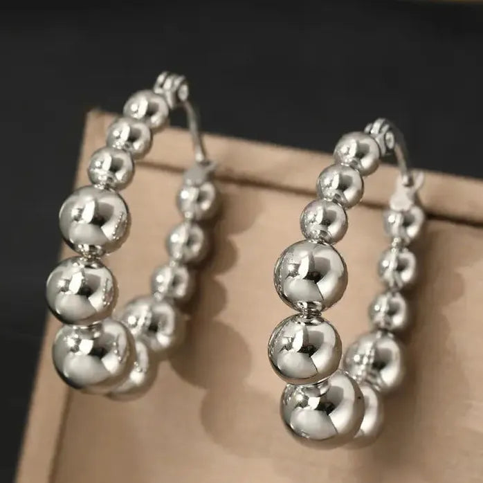 Geometric Stainless Steel Beaded Hoop Earrings for Women Classic Jewelry Gift