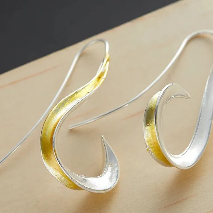Irregular Twisted Metal Drop Earrings for Women Geometric Gold Waves Jewelry