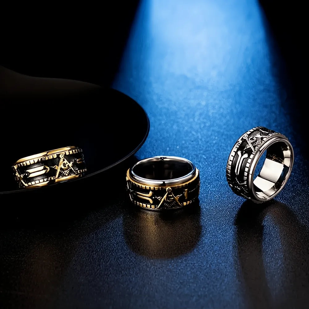 316L Stainless Steel Freemason AG Signet Ring Unisex Punk Biker Masonic Rotating Amulet Jewelry Gift