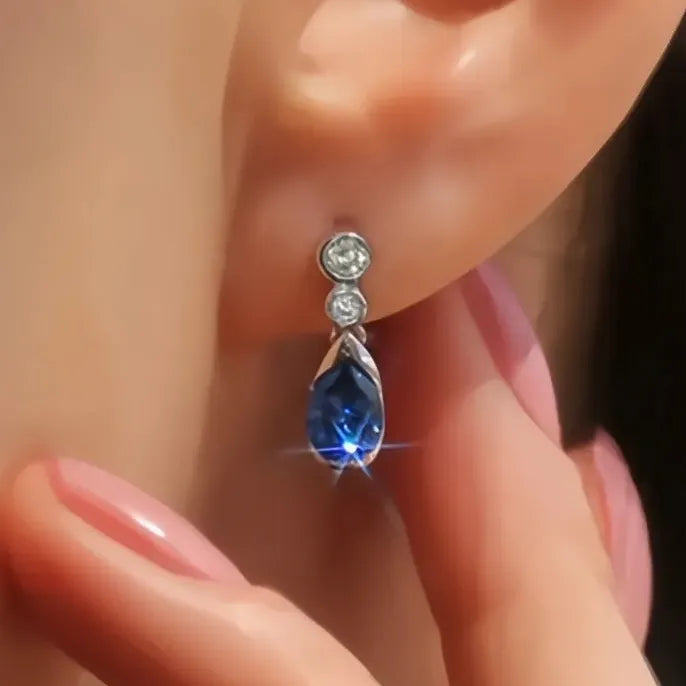 Blue Geometric Waterdrop Cubic Zirconia Drop Earrings for Women