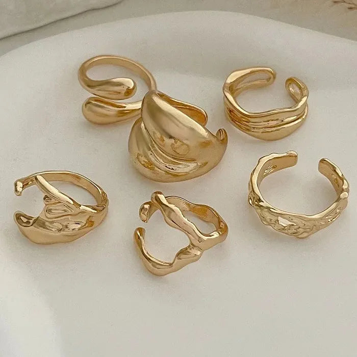 Irregular Gold Layered Metal Lava Rings Set for Women Party Jewelry Gift