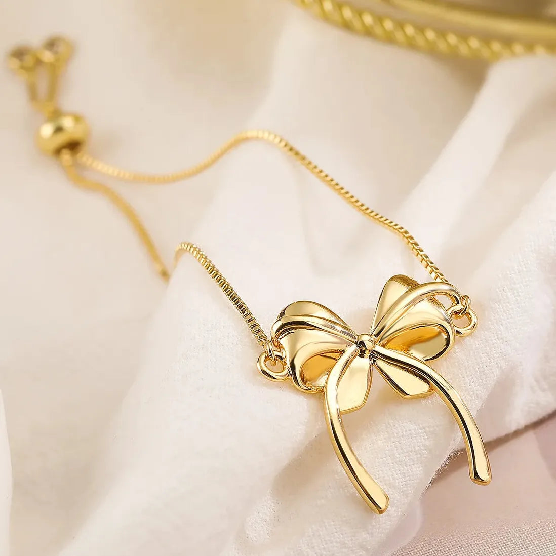 Adjustable Stainless Steel CZ Zircon Bowknot Bracelet for Women Girls Gift Jewelry
