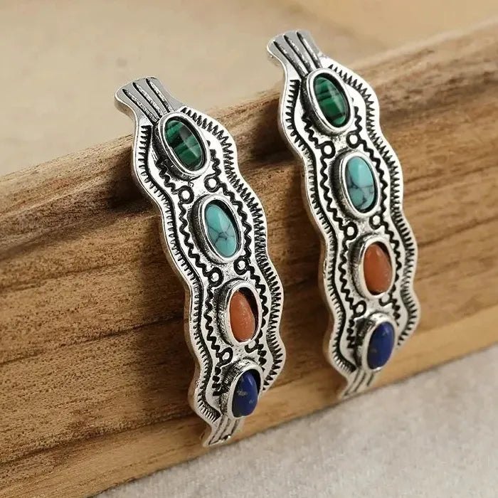 Retro Colored Geometric Drop Earrings Natural Stone Zinc Alloy Jewelry Women