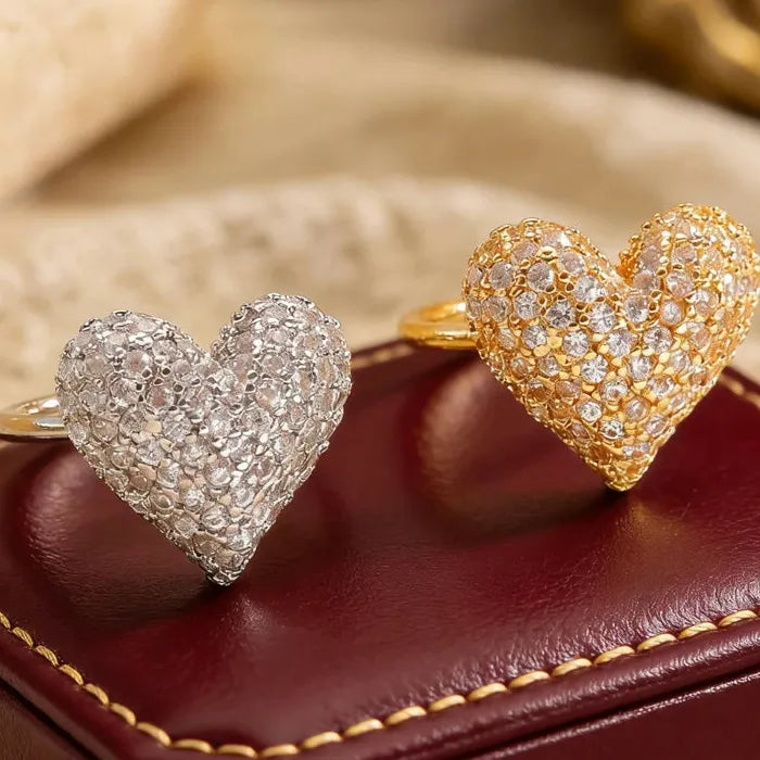 Adjustable Zircon Heart Clip Earrings for Women Vintage Zinc Alloy Gift