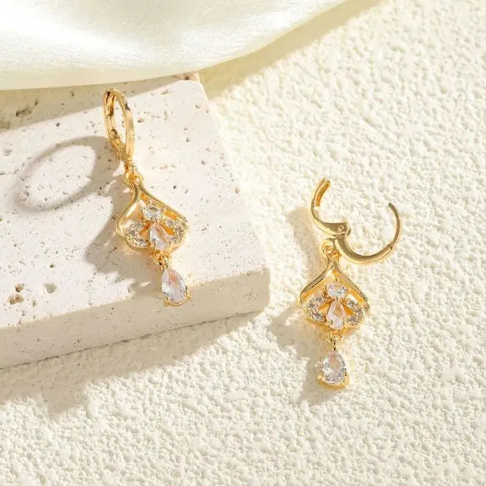 Copper Crown Water Drop Tassel Zircon Earrings for Women Long Geometric Jewelry