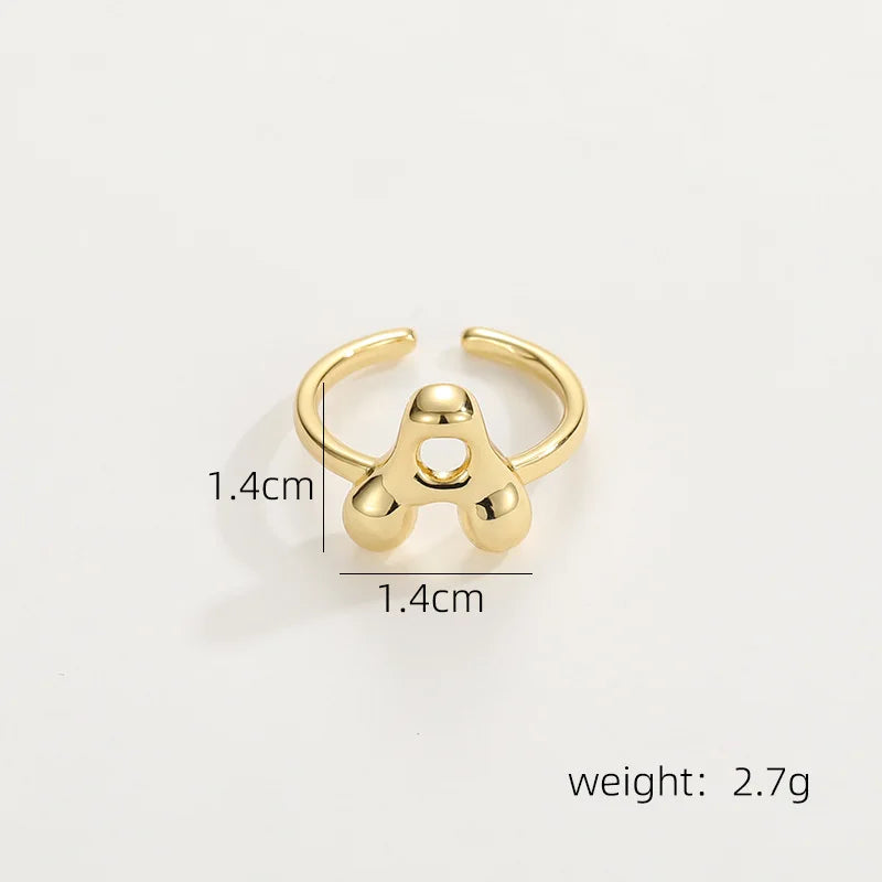 18K Gold Plated A-Z Balloon Bubble Letter Initial Ring Women Waterproof Wedding Jewelry