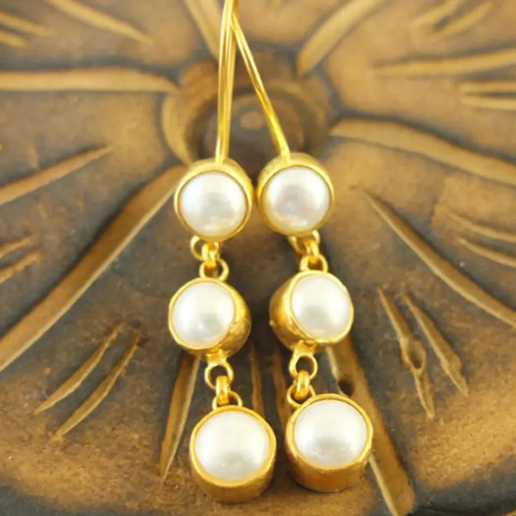 Retro Court Gold Women's Drop Earrings Imitation Pearl Ethnic Fashion Jewelry