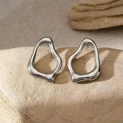 Stainless Steel Skeleton Drop Earrings Women Geometric Hollow Stud Jewelry Chic