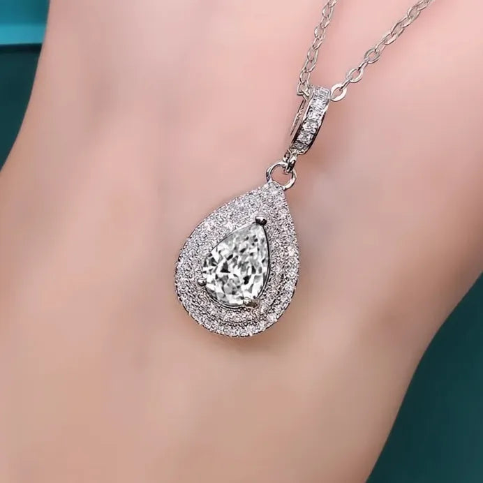 Elegant Water Drop Pendant Necklace for Women Cubic Zirconia Wedding Jewelry