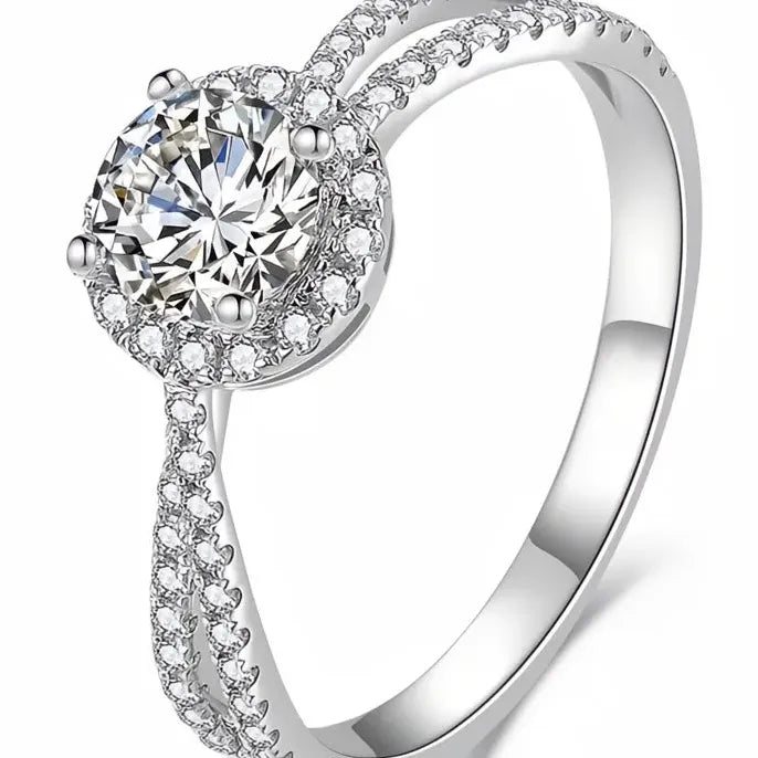 Geometric Round Cubic Zirconia Brass Wedding Eternity Ring Elegant Design