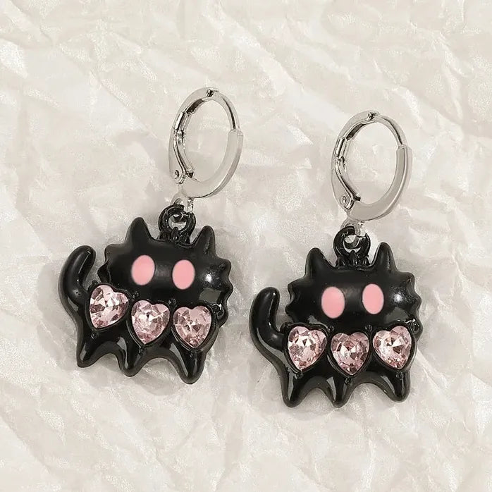 Goth Vintage Pink Strawberry Heart Star Bowknot Pendant Earrings EMO Y2K Fashion