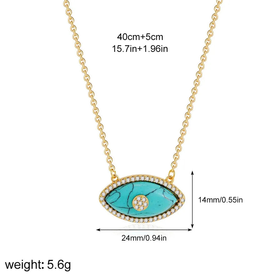 Multi Colored Natural Stones Evil Eye Pendant Necklace Women Stainless Steel Opal Zircon Choker Jewelry