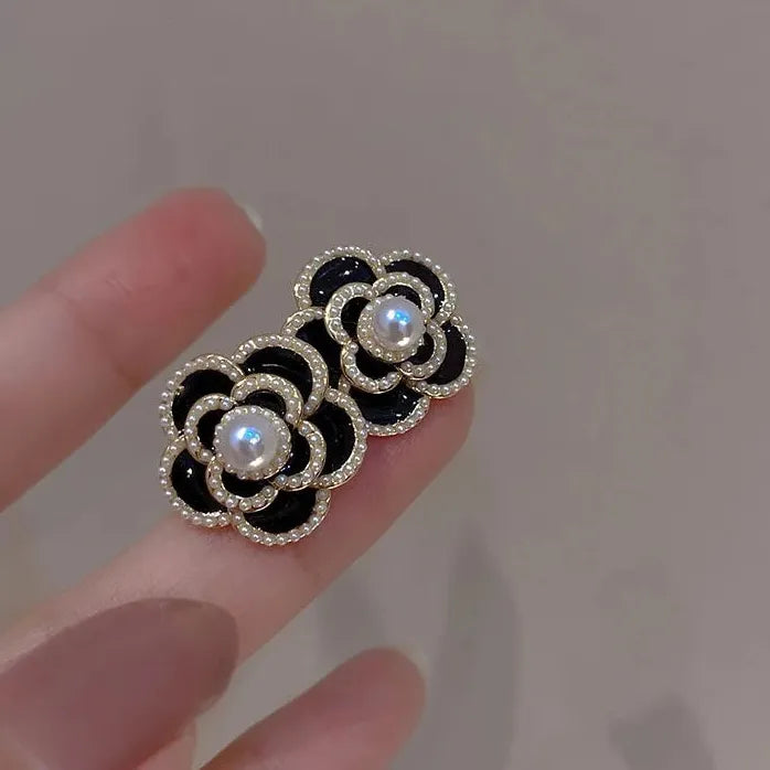 Dripping Zircon Pearl Flower Stud Earrings for Women Rhinestone Jewelry Gift