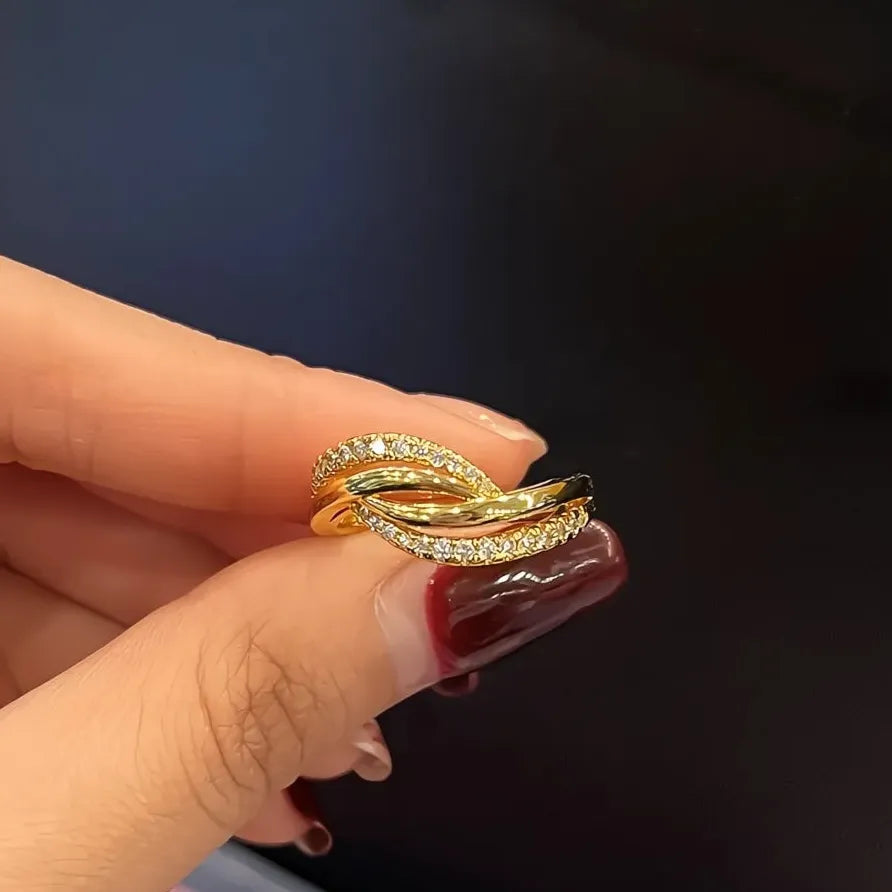 Elegant Women’s Gold Cubic Zirconia Wedding Engagement Ring Trendy Design
