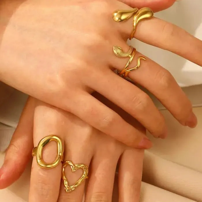 Gold Color Stainless Steel Hollow Heart Open Ring Party Jewelry Gift