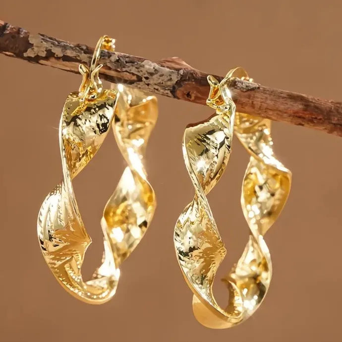 Chunky Twisted Textured Gold Hoop Earrings for Women Brass Alloy