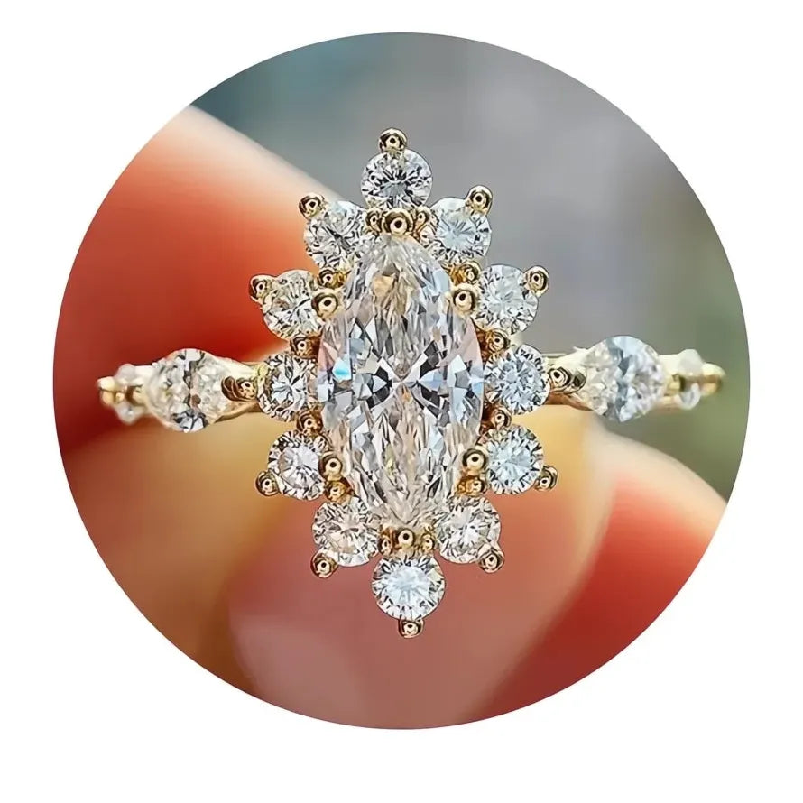 Sparkling Cubic Zirconia Geometric Brass Wedding Engagement Ring 2022