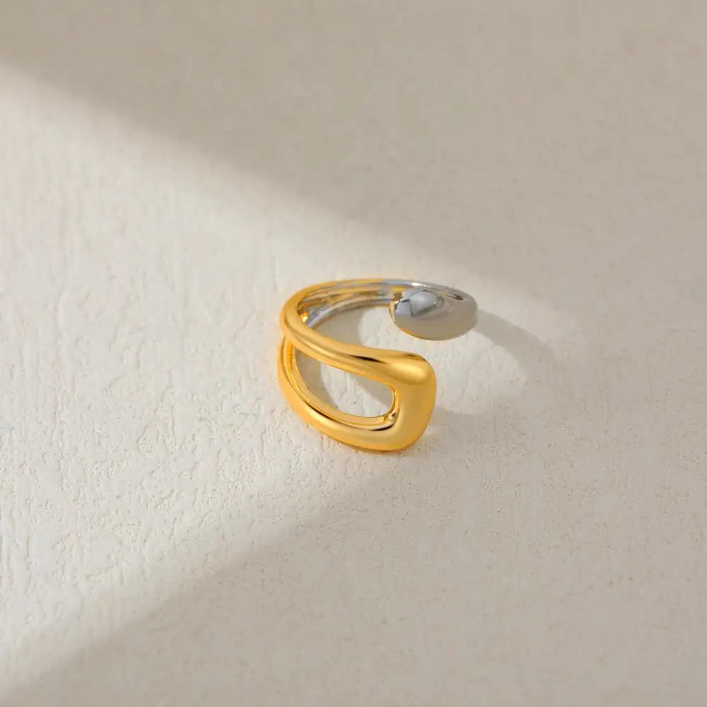 18K Gold Plated Copper Two Toned Cross Ring Waterproof Non-Tarnish Punk Jewelry