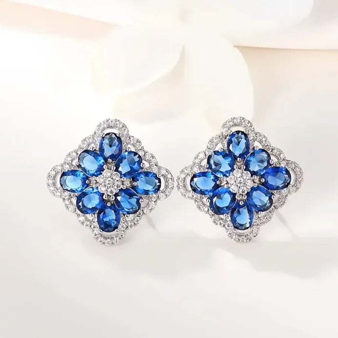 Blue Geometric Cubic Zirconia Stud Earrings for Women Wedding Gift