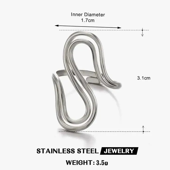 Gold Color Stainless Steel Adjustable Double S-Shaped Ring for Women Jewelry