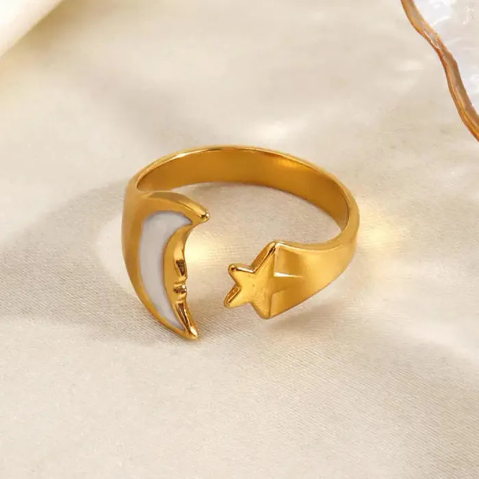 Adjustable Stainless Steel Moon Star Drip Oil Ring Waterproof for Women Men