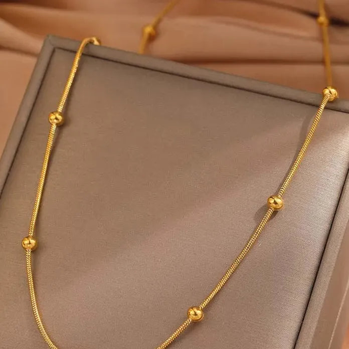 Stainless Steel Round Bead Choker Necklace & Bracelet Set for Women Gold Snake Chain Jewelry