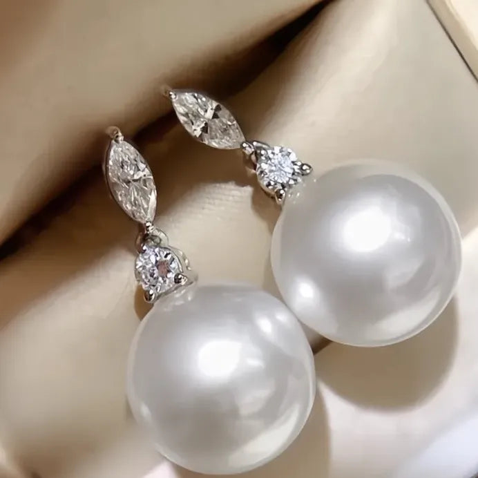 Simulated Pearl Drop Earrings for Women Wedding Engagement Cubic Zirconia