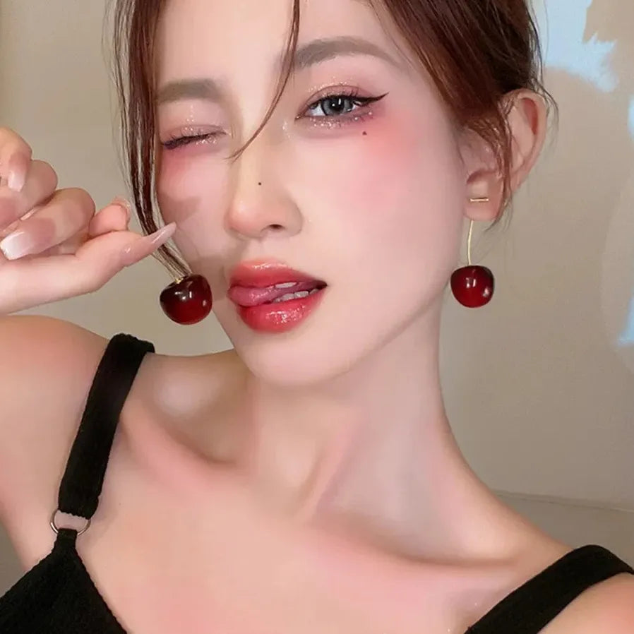 Cute Cherry Fruit Drop Earrings for Women Kpop Jewelry Nature-Inspired Charm