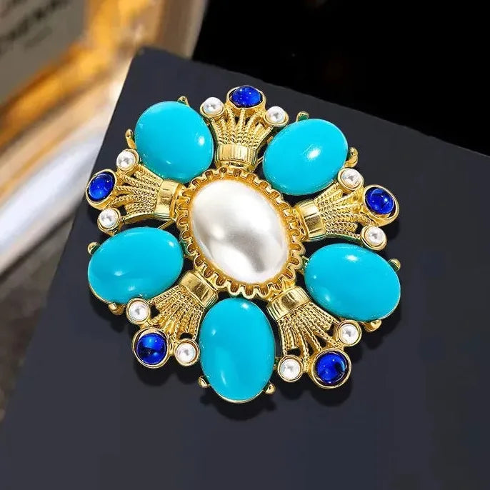 Vintage Geometric Rhinestone Brooch Antique Court Style for Women