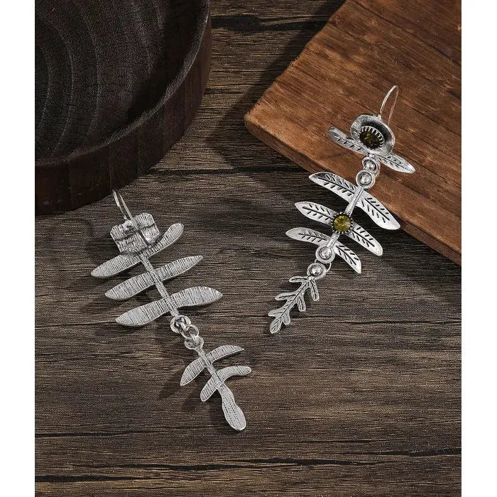 Retro Women's Zinc Alloy Dragonfly Earrings with Blue Gemstone Pendant Jewelry