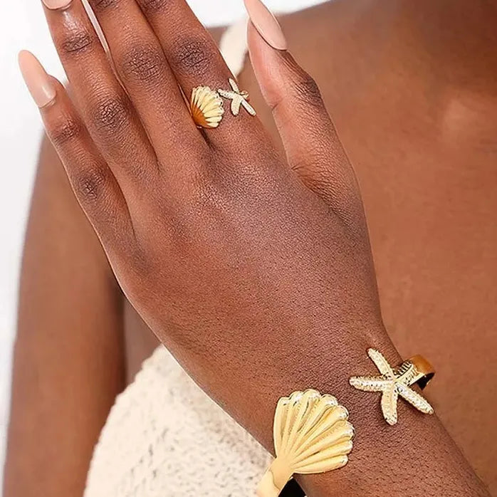 Adjustable Stainless Steel Starfish Cuff Bracelet for Women Men Jewelry