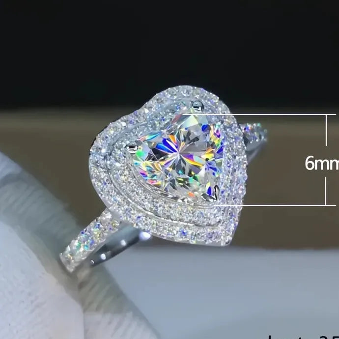 Women Heart Shaped Cubic Zirconia Ring Romantic Wedding Engagement Jewelry Brass
