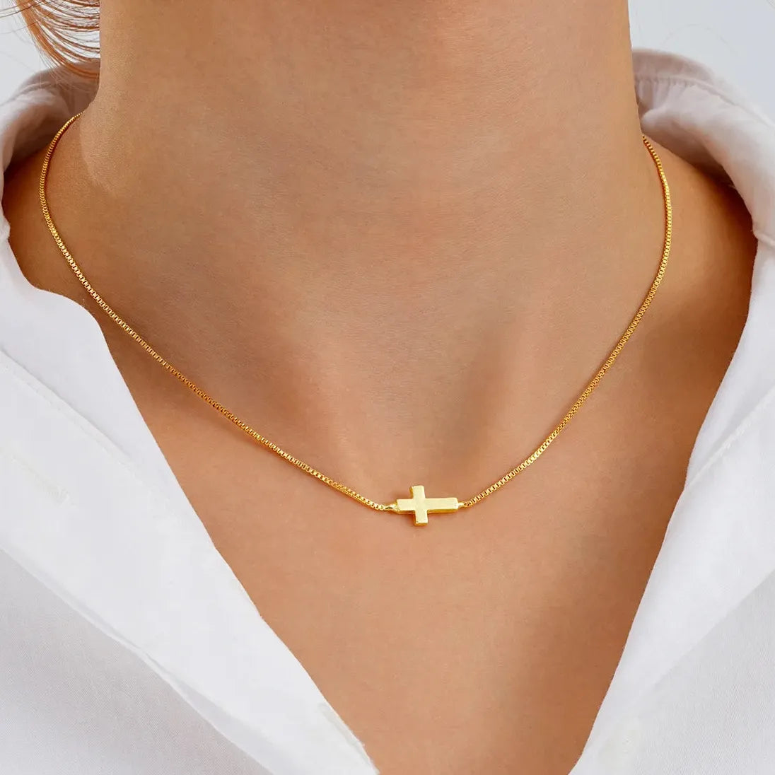 316 Stainless Steel Gold Cross Pendant Necklace Waterproof Hypoallergenic Women Jewelry