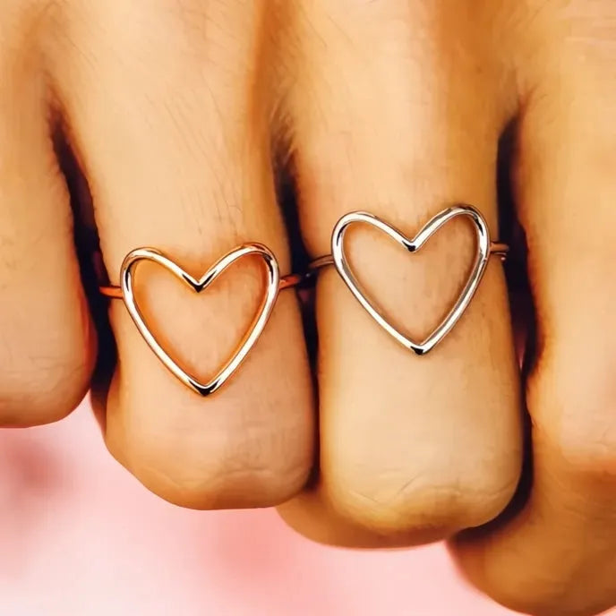 Hollow Heart Brass Ring for Women Minimalist Wedding Band Trendy Jewelry Accessory