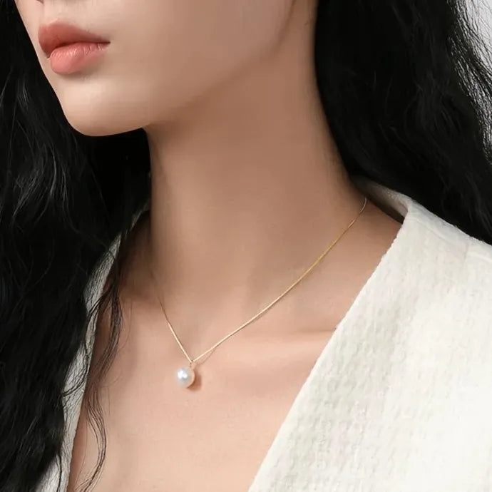 Elegant Women Geometric Pearl Pendant Necklace Copper Alloy Wedding Party Gift