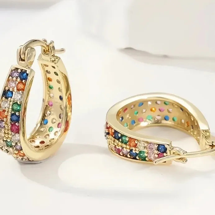 Gold Geometric Cubic Zirconia Drop Earrings for Wedding & Party