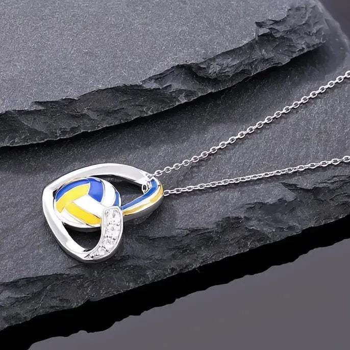 Volleyball Heart Pendant Necklace for Women with Cubic Zirconia Jewelry