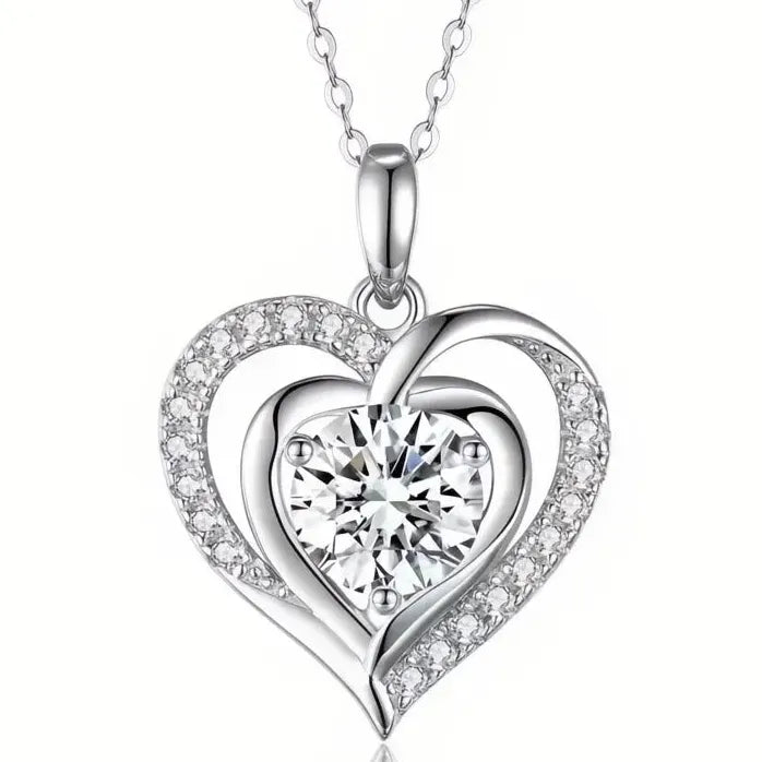Geometric Heart Pendant Necklace for Women Copper Alloy Cubic Zirconia