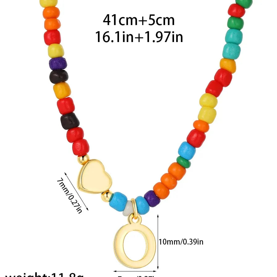 18k Gold Plated Alphabet Letter Pendant Necklace Beads Mini Heart Choker Women