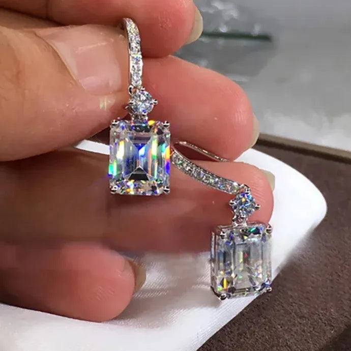 Elegant Cuboid Cubic Zirconia Dangle Earrings Silver Plated Jewelry