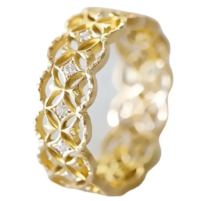 Gold Hollow Out Wedding Band with Cubic Zirconia for Women Jewelry