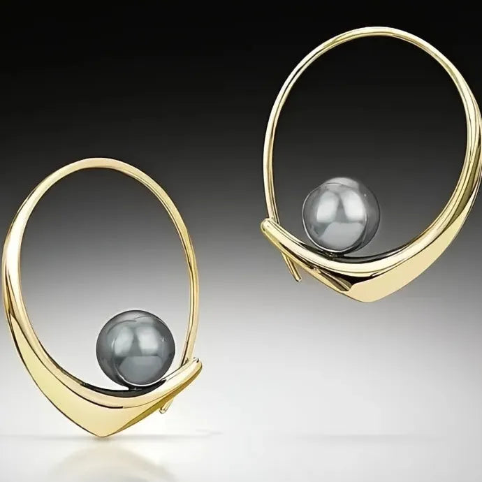 Black Pearl Hoop Earrings Women Wedding Daily Trendy Brass Jewelry