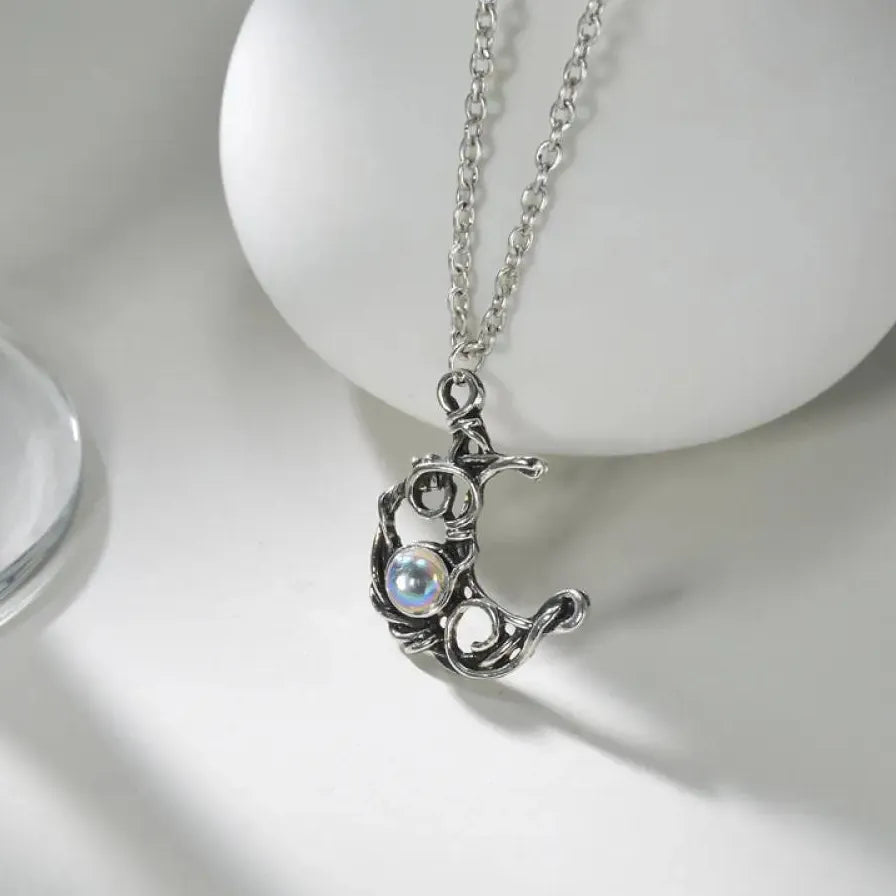 Moonstone Crescent Moon Pendant Necklace Vintage Boho Celestial Jewelry Gifts