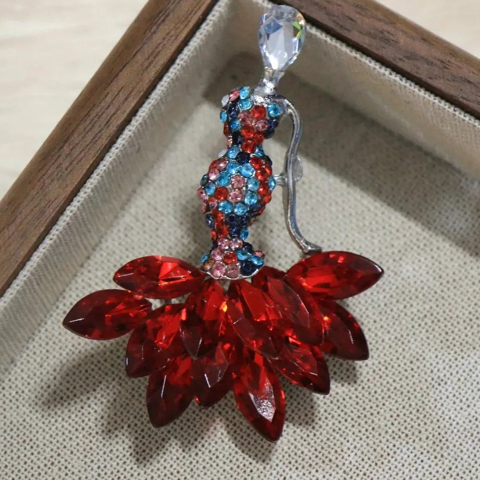 Luxury Red Dance Dress Brooch Pin Classic Elegant Jewelry Gift for Women