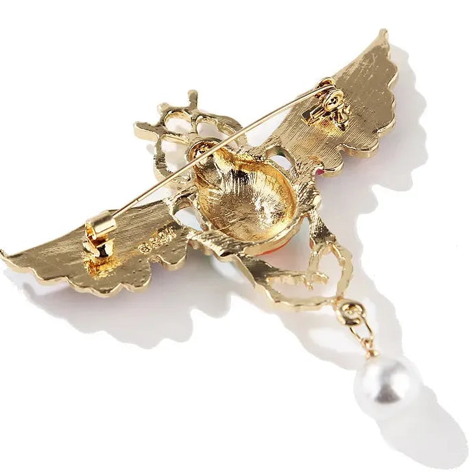 Vintage Winged Scarab Brooch Egyptian Revival Beetle Pin Pearl Accessory