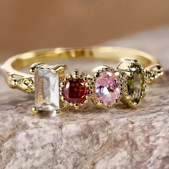 4 Colors Cubic Zirconia Geometric Brass Wedding Band Ring for Women